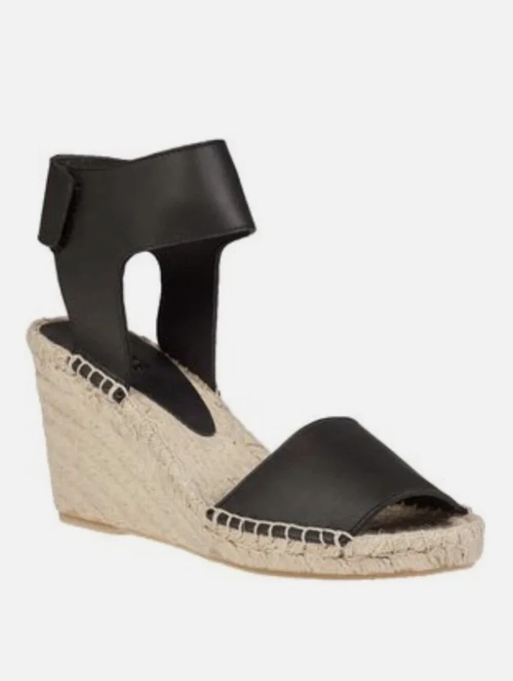 Vince Sophie Black Leather Wedge Espadrilles Simona Sandal Size 37
